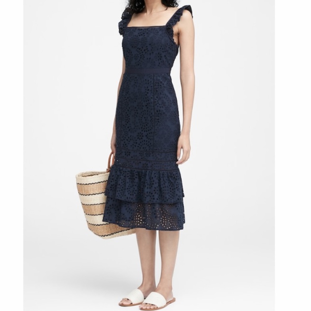 Banana Republic Navy Eyelet Dress Size 2